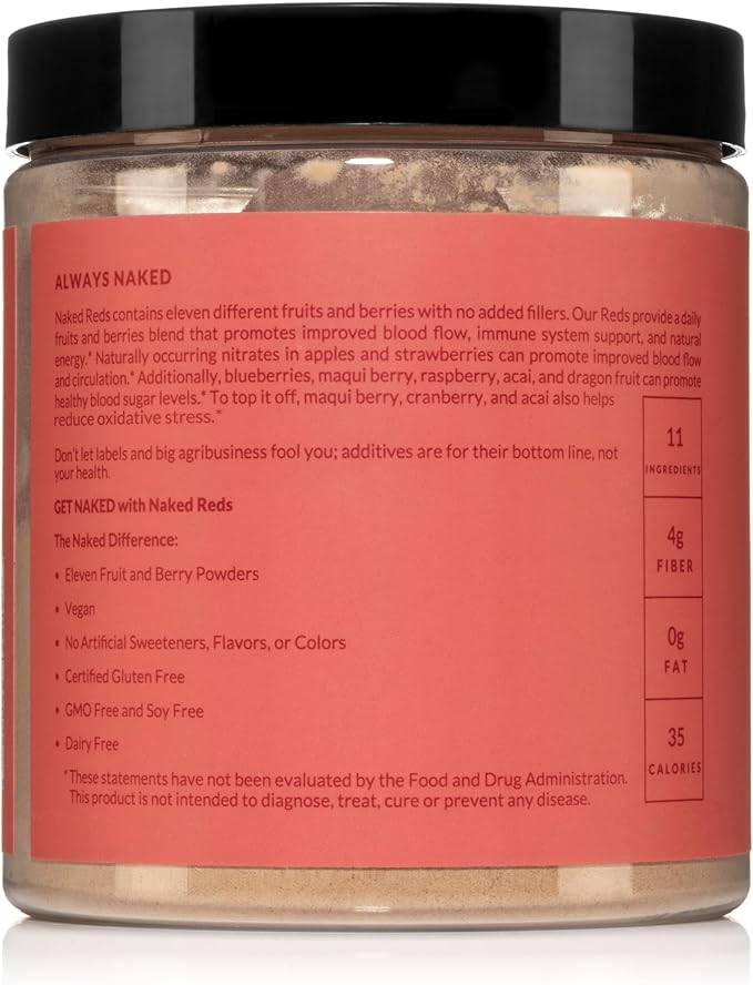 NAKED Reds Superfood Powder - Healthy Energizing Polyphenol Fruit Powder Mix No Fillers No Additives Vegan Non-GMO Gluten Free - 28 Servings