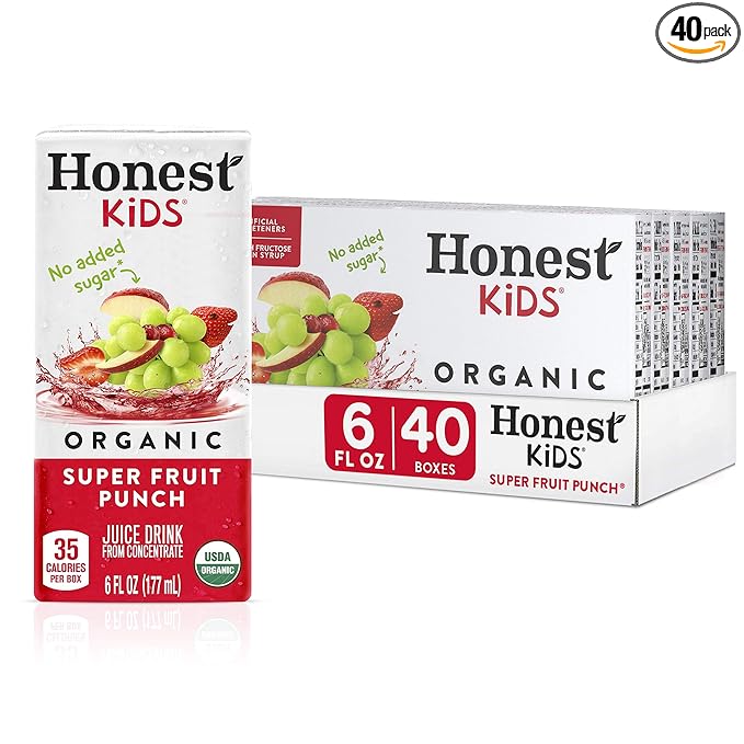Honest Kids Super Fruit Punch Organic Juice Drink 6 Fl oz Juice Boxes 6 Fl Oz (Pack of 40)