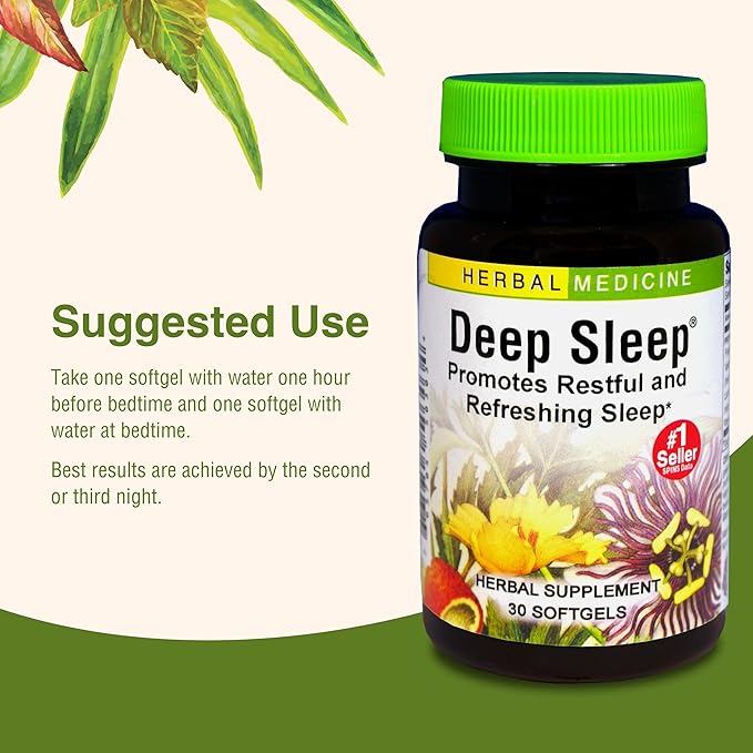 Herbs Etc. Deep Sleep Softgels - Herbal Sleep Support Supplement - Rest &amp Calming Support with Passionflower Chamomile &amp Lemon Balm - 30 Softgels (30 Servings)