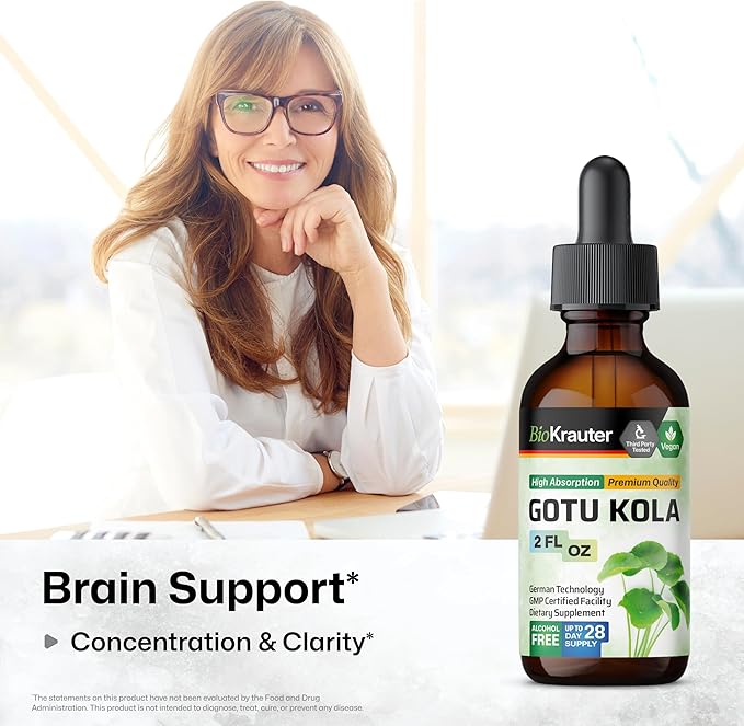 BIO KRAUTER® Centella Asiatica (Gotu Kola)- Liquid Drops Gotu Kola Extract 685 mg/Serving 2 Fl.Oz 28-Day Supply - Pure Vegan Brain Supplement Supports Calm Focus &amp Memory - Alcohol &amp Sugar F