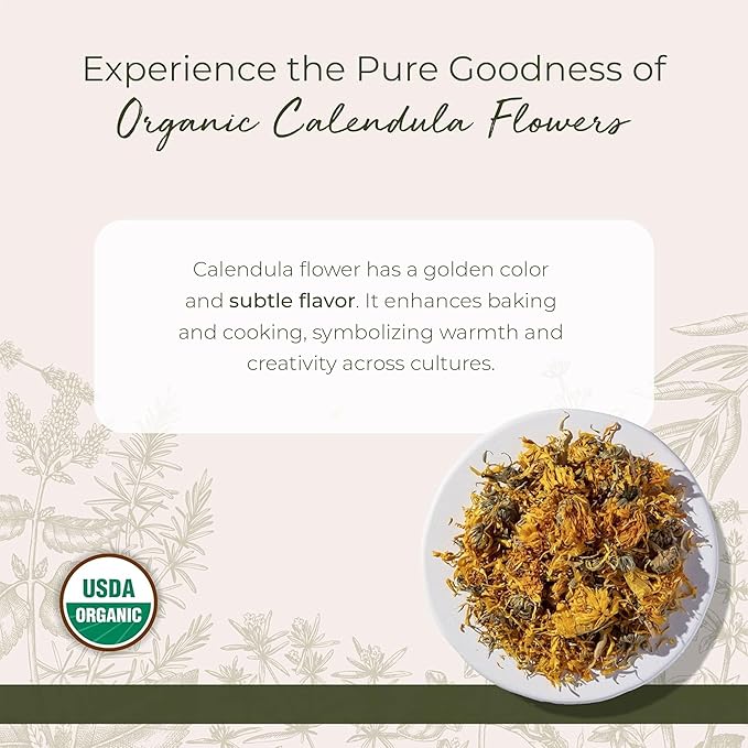 Starwest Botanicals Organic Dried Calendula Flowers - Natural Loose Leaf Herb for Tea &amp Culinary Use Herbal Calendula Petals Caffeine Free Certified Kosher Non-GMO - Bulk 1 lb Bag