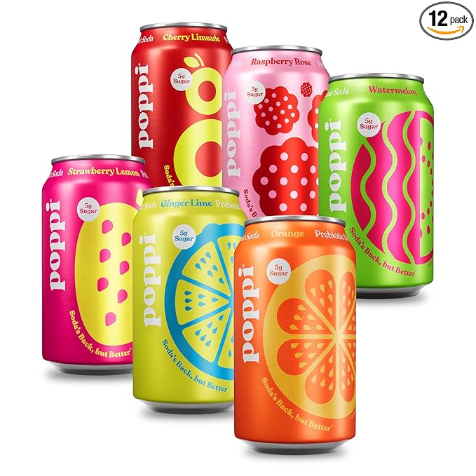 Poppi Sparkling Prebiotic Soda Beverage with Apple Cider Vinegar Seltzer Water and Fruit Juice Fun Favorites Variety Pack 12 Fl Oz Pack of 12 Packaging May Vary