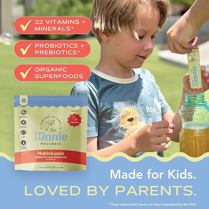 Kinnie Fueling Futures Bundle Pack - Multivitamin Calm and Immune Hydration - Sugar-Free with Probiotics Magnesium &amp Electrolytes - 90 Stick Packs