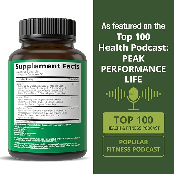 Organic Super Greens 150 Capsules - Green Juice Superfood Supplement with 25 All Natural Organic Ingredients. Max Energy and Detox Super Food Pills with Spirulina Spinach Kale Turmeric Probiotics