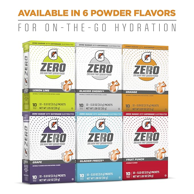 Gatorade G Zero Sports Drink Mix Powder PacketsGlacier CherryElectrolyte Powder Drink Mix for HydrationZero Sugar(Pack of 240)