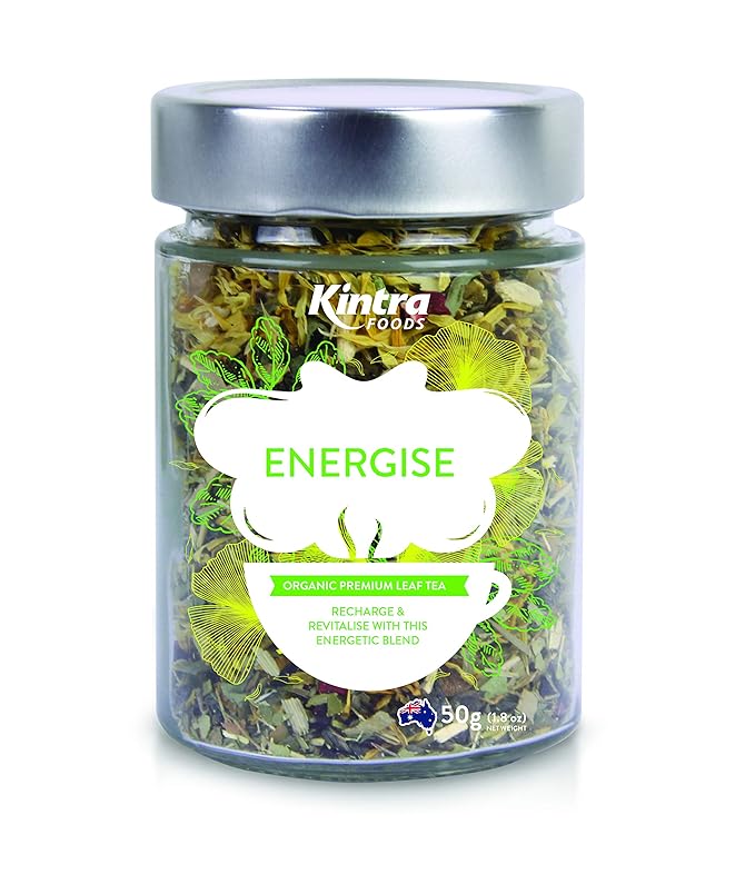 Kintra Foods Energise Loose Leaf Herbal Tea Jar 50g | Natural Herbal Tea Invigorating &amp Uplifting Blend | Eco-Friendly Antioxidant-Rich Caffeine-Free No Additives No Sugar