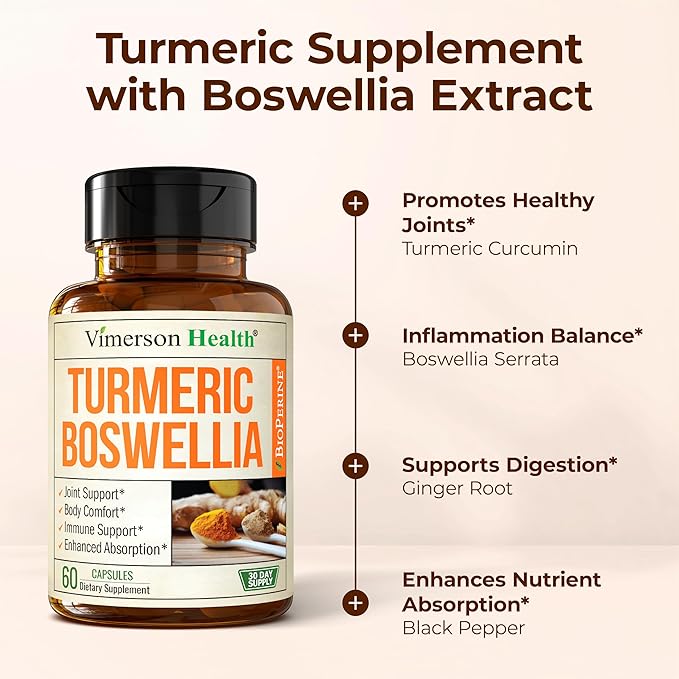 Boswellia Serrata Turmeric Supplement for Joint Support &amp Inflammation Balance – Turmeric Boswellia Supplement with Ginger &amp Black Pepper Extract for Enhanced Absorption – Non-GMO - 2pack