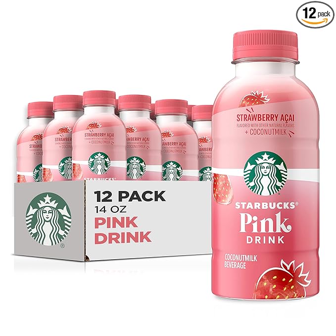 Starbucks Pink Drink Strawberry Acai with Coconut Milk 14oz Bottles (12 Pack)