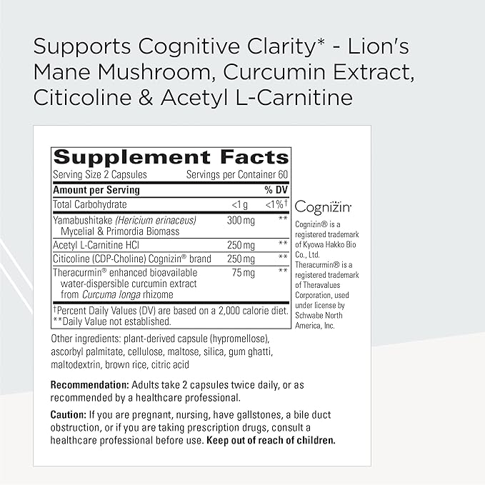 Integrative Therapeutics ProThrivers Wellness Brain - Brain Health Support Supplement for Adult* - Includes Lion’s Mane Mushroom - Vegan Gluten-Free &amp Dairy-Free - 120 Capsules (60 Servings)