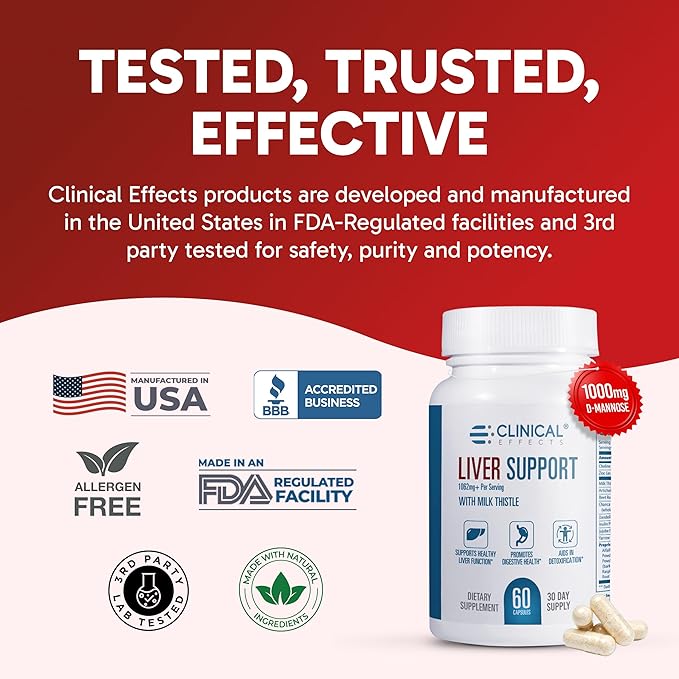 Clinical Effects: Liver Support - Natural Milk Thistle and Zinc Supplement - 60 Veggie Capsules - Helps Detox and Cleanse The Liver - Supports Liver Function and Digestive Health - Made in The USA