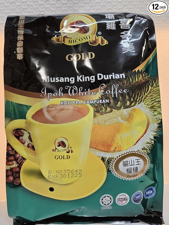 HICOMI Musang King Durian 4in1 Ipoh Instant White Coffee (38g X 12 Sachet)