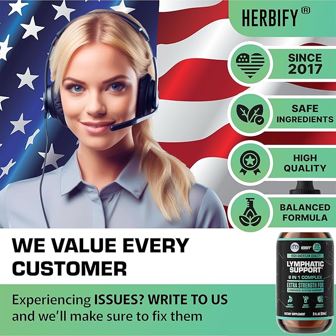 HERBIFY Lymphatic Drainage Drops for Liver Detox &amp Immune Support - Lymph System Support Drops - Detox Cleanse - 60 Days Supply - 2 Fl Oz Made in USA