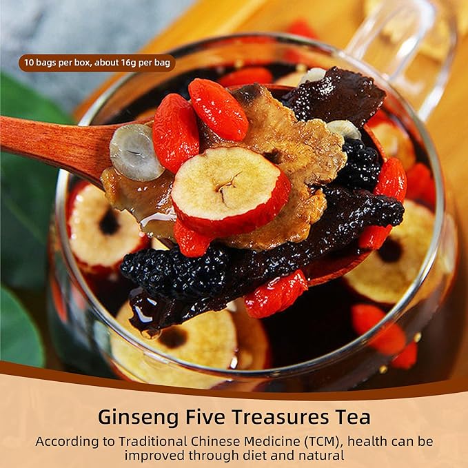 SIRDIKA Ginseng Five Treasures Kidney Tea Zhu Gen Wu Bao Cha Wubao - Chinese Herbal Men's Tea (10 Bags/1 Box)