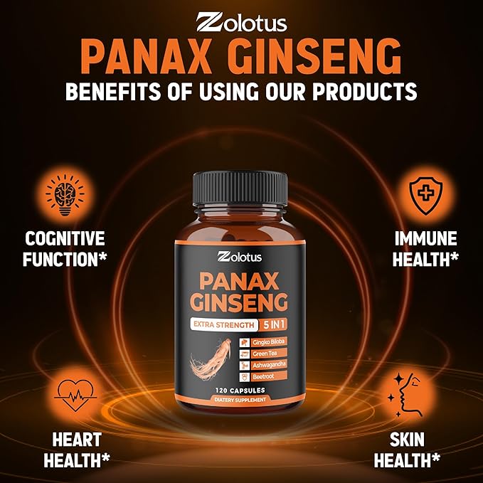 Zolotus Korean Red Panax Ginseng + Ginkgo Biloba Ashwagandha Beetroot Green Tea - 120 Capsules (Pack of 2)