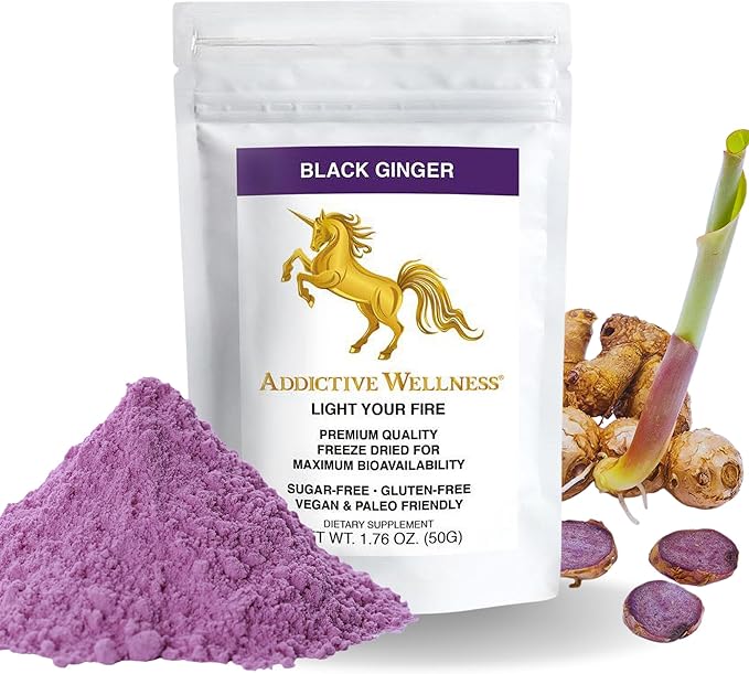 Addictive Wellness Thai Black Ginger for Men Thai Ginger Supplement to Support Energy Metabolism Endurance &amp Performance Freeze Dried Black Ginger Powder 50 Grams (1.76 Ounce) Vegan &amp Pal