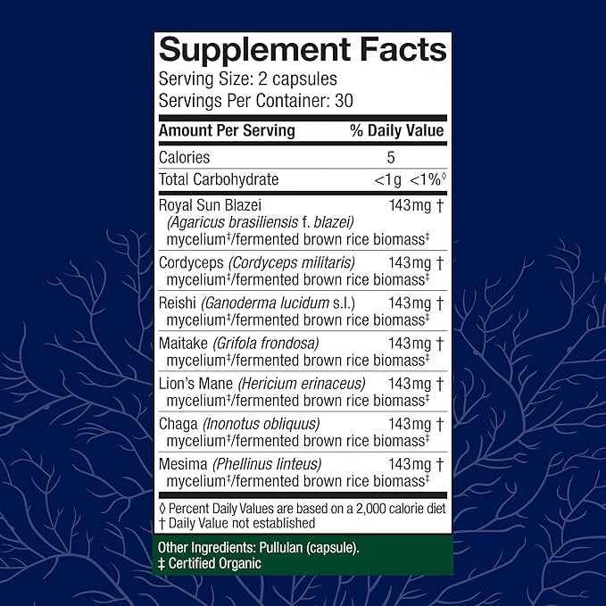Host Defense Stamets 7-7 Species Blend - Mushroom Supplement for Immune Support - Includes Royal Sun Blazei Cordyceps Reishi Maitake Lion's Mane Chaga &amp Mesima - 60 Capsules (30 Servings)*