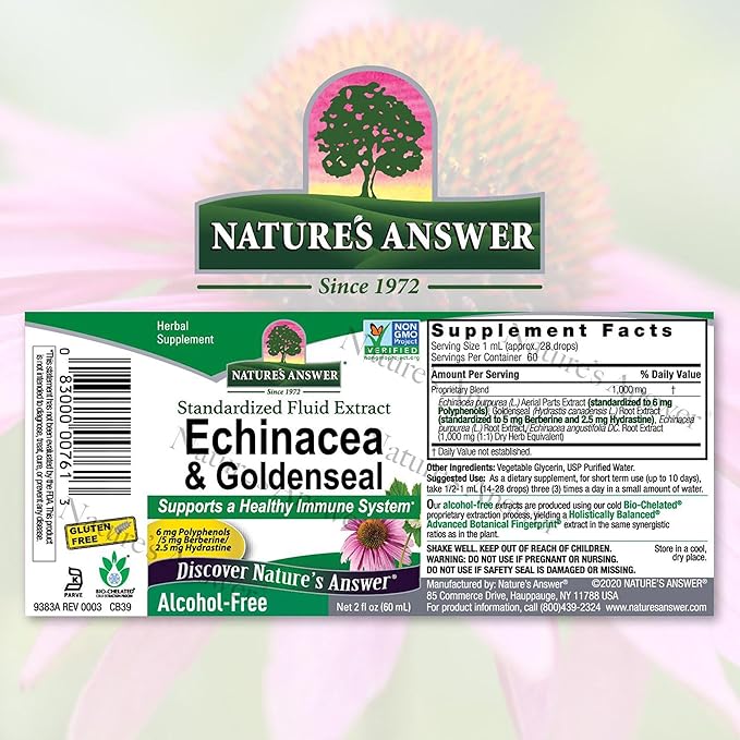 Nature's Answer Enchinacea &amp Goldseal | Supports a Healthy Immune System | Super Concentrated Pure Extract | Alcohol-Free Gluten-Free Vegan &amp Kosher Certified 2oz
