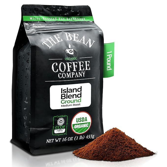 The Bean Organic Coffee Company Island Blend Medium Roast Ground Coffee 16-Ounce BagCafé molido tostado organico