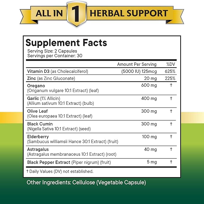 NEW AGE Oregano Oil Garlic Extract Olive Leaf with Astragalus - Supplement for Women and Men - 60 Count