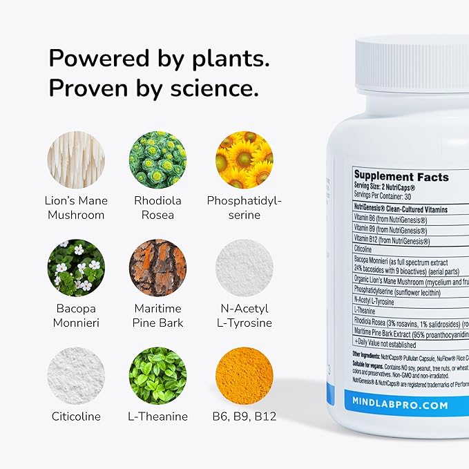 Mind Lab Pro® MLP® v4 Universal Nootropic™ Brain Booster Supplement for Focus Memory Clarity Energy - 60-Count - Plant-Based Naturally Sourced Memory Vitamins for Better Brain Health Made in USA