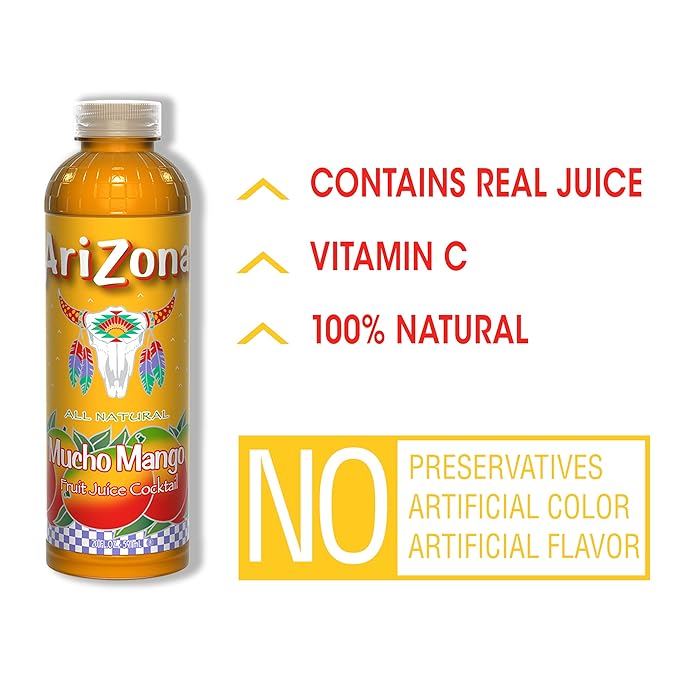 AriZona Mucho Mango Fruit Juice Cocktail 20 Fl Oz (Pack of 12)