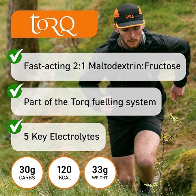 Flavoured Electrolyte Powder - Organic Isotonic Hydration Powder with Electrolytes Drink | Fast Delivery Energy Drink with High Carbohydrates and Sodium | 45 Single Servings | TORQ