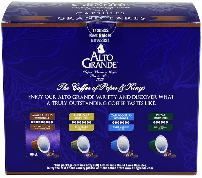 Alto Grande Super Premium Arabica Coffee - Grand Lares Dark Roast - Single Serve Espresso Capsules for Nespresso Machines 60 Count