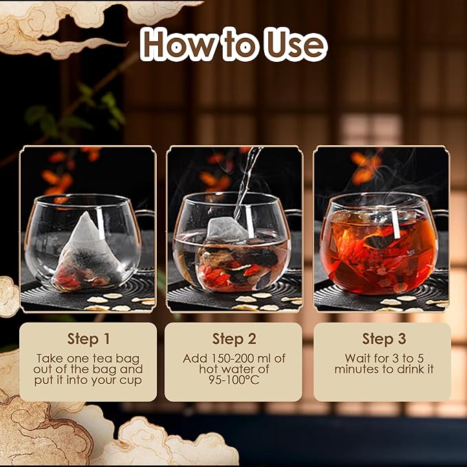 Ginseng Five Treasures Tea Kidney Tea - Ginseng &amp Mulberry Herbal Teas Natural Chinese Red Date Kidney Cleanse Detox Teas Bag for Men Women te de riñon Saludable Organica (2 Bag(50PC))