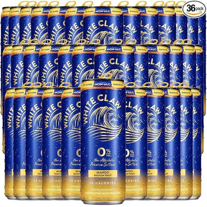 White Claw 36 Pack 0% Alcohol Mango Passion Fruit Non-Alcoholic Premium Non-Hard Seltzer | 15 Calories Gluten Free Hydrating Electrolytes