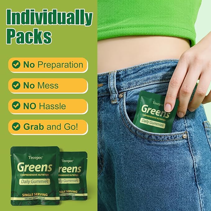 Greens Daily Gummies Superfood Fruits and Veggies Blend with Spirulina Chlorella Prebiotics &amp Fiber Adaptogens Multivitamin Supplement for Women &amp Men Digestive Health Non-GMO 240 Count