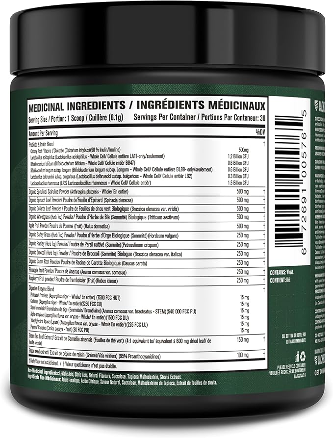 Jacked Factory Green Surge Green Superfood Powder- Keto Friendly Greens Drink w/Spirulina Wheat &amp Barley Grass Organic Greens - Green Tea Extract Probiotics &amp Digestive Enzymes - Sour Apple