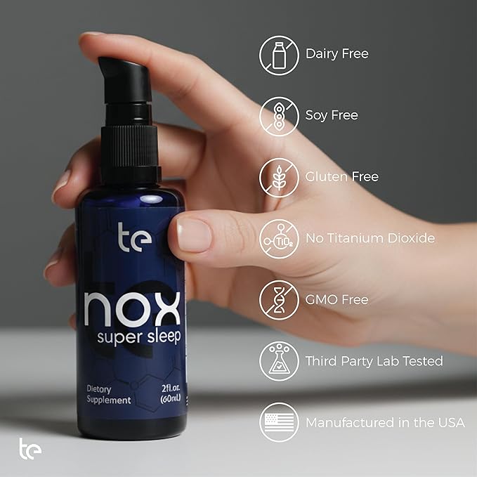 te USA Nox Super Sleep | Synergistic Sleep Aid for Calming Restlessness Supporting Melatonin Synthesis and Regulating Natural Circadian Rhythm Sleep-Wake Cycle | Melatonin Gaba L-Theanine Supplement