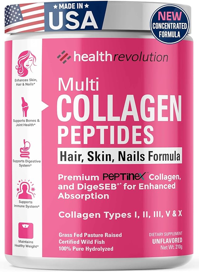 Multi Collagen Peptides Powder – Types I II III V X Hydrolyzed Collagen for Women 99% Absorption Skin Hair Nails Joints Triple Refined - No Clumping Non-GMO Gluten Free Grass Fed Unflavored