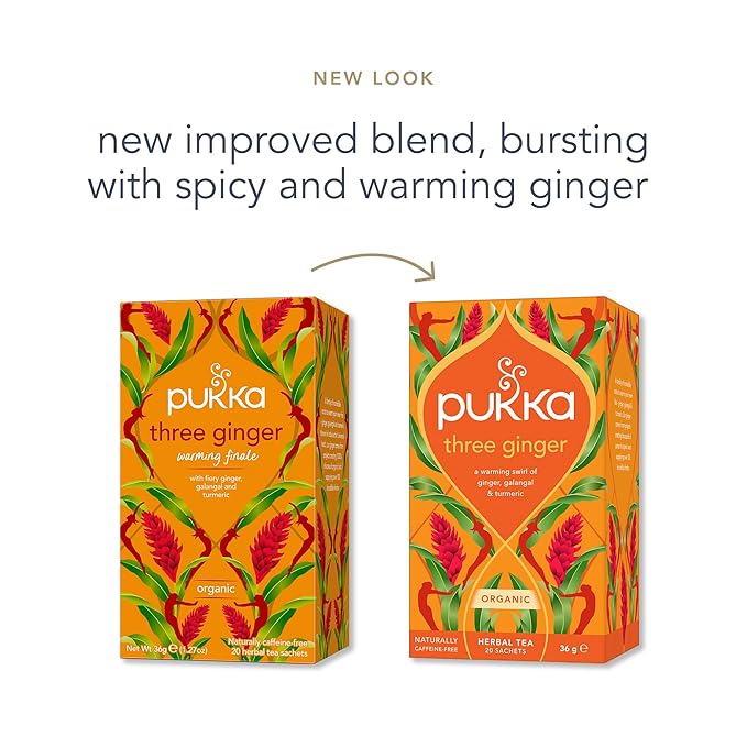 Pukka Three Ginger Organic Herbal Tea Digestion-Aiding Infusion With Ginger Turmeric and Galangal Tea Gift Set Ideal After Meals Caffeine Free 80 Total Bags (20ct - Pack of 4)