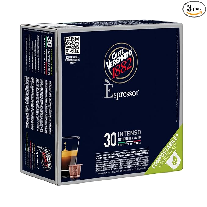 Caffe' Vergnano 1882 Medium Roast Espresso Original Line Machine Compatible Capsules Arabica Robusta Espresso Coffee Italian Coffee For Nespresso Coffee Machines Intensity 8/10 Intenso 30 Ct