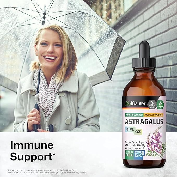 BIO KRAUTER® Astragalus for Immune Support - Vegan Astragalus Root Herbal Supplements 685 mg for Daily Wellness - Liquid Extract 4 Fl.Oz. 56 Days of Supply Alcohol &amp Sugar Free