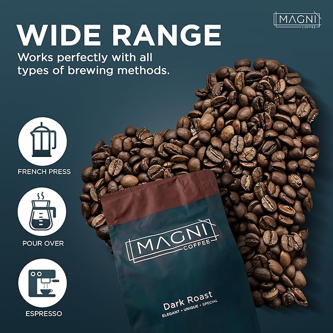 Magni Coffee – Organic Whole Bean Coffee Dark Roast Low Acid Single Origin – Fair Trade – Third-Party Tested for Mycotoxins &amp Pesticides – 12 oz