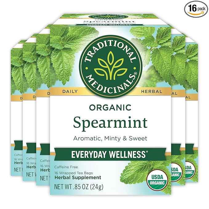 Traditional Medicinals Tea Organic Spearmint Supports Everyday Wellness Healthy &amp Refreshing 96 Tea Bags (6 Pack)