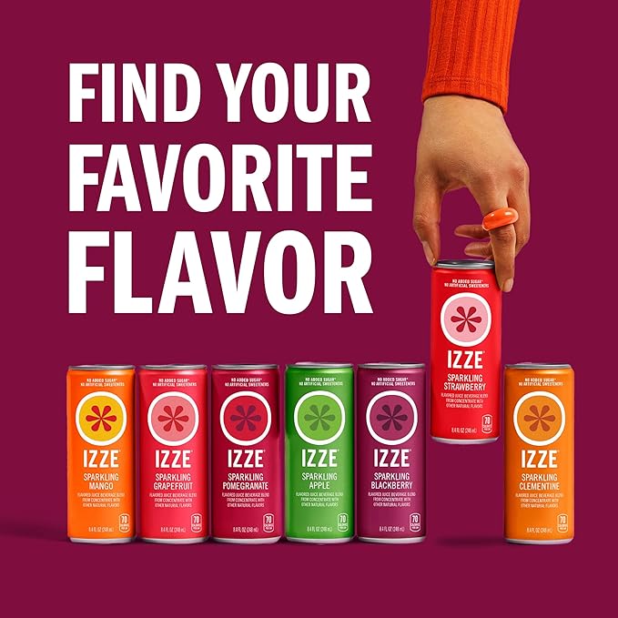 IZZE Sparkling Water Juice Beverage Blend Blackberry No Sugar Added 8.4 FL OZ 24 Cans