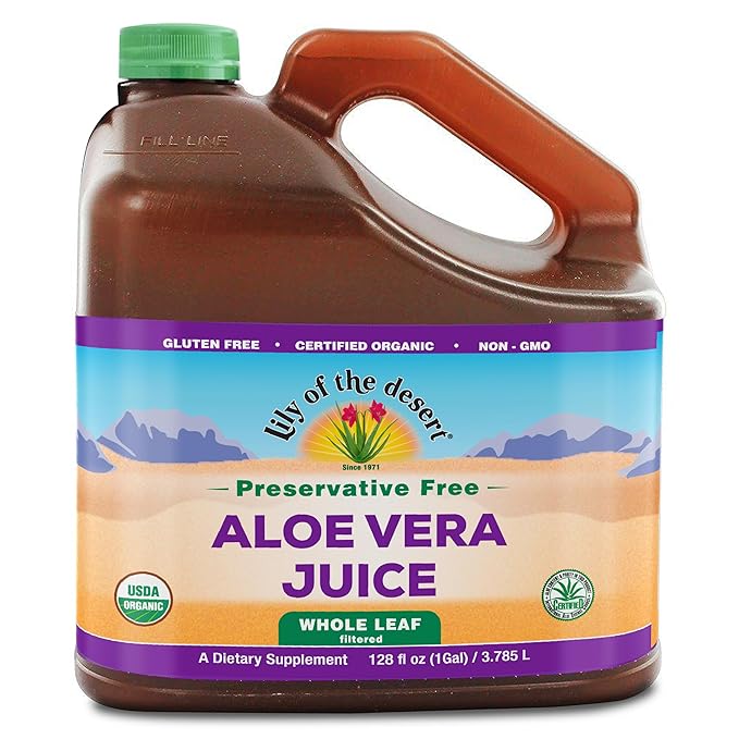 Lily of the Desert Aloe Vera Juice Preservative Free Whole Leaf Filtered Aloe Vera Drink 128 Fl Oz with Cup Bottle
