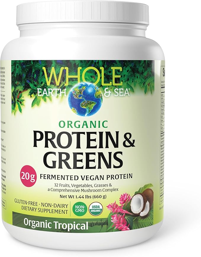 Whole Earth &amp Sea from Natural Factors Organic Fermented Protein &amp Greens Vegan Whole Food Supplement Tropical 1lb 7.3 Oz