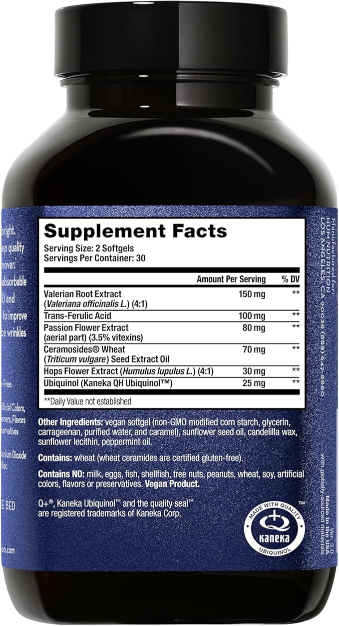HUM Mighty Night Nighttime Sleep Supplement for Skin Care CoQ10 Valerian Root &amp Ferulic Acid to Support Cell Turnover Skin Vitamins for Women and Men Overnight Beauty Vitamins 60 Vegan Softge