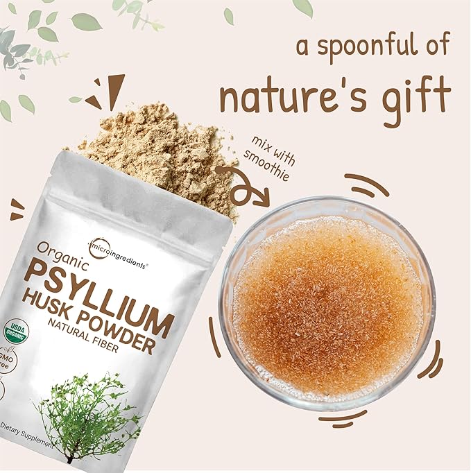 Micro Ingredients Organic Psyllium Husk Powder 2lbs (32oz) | Daily Soluble Fiber Supplement | India Origin | Natural Prebiotics &amp Probiotics | Supports Digestive Health|Non-GMO Keto Friendly Ve