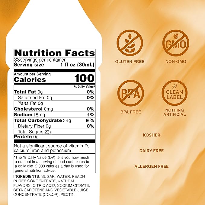 Monin - Peach Fruit Purée Summertime Sweetness Great for Cocktails Smoothies and Lemonades Non GMO No Artificial Ingredients (1 Liter)