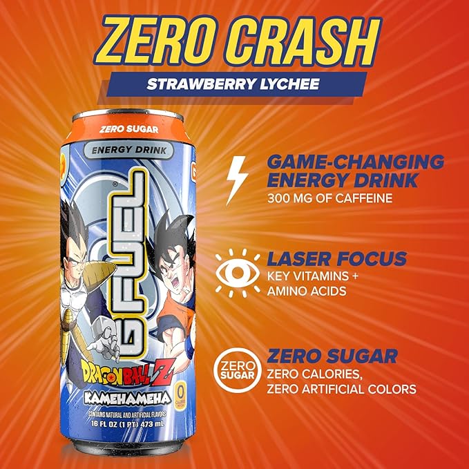 G Fuel Energy Drink Strawberry Lychee Sugar Free Beverage with 140mg Caffeine Daily Energy Boost with Focus Amino Vitamin + Antioxidants 16 oz Cans (Kamehameha 12-Pack)