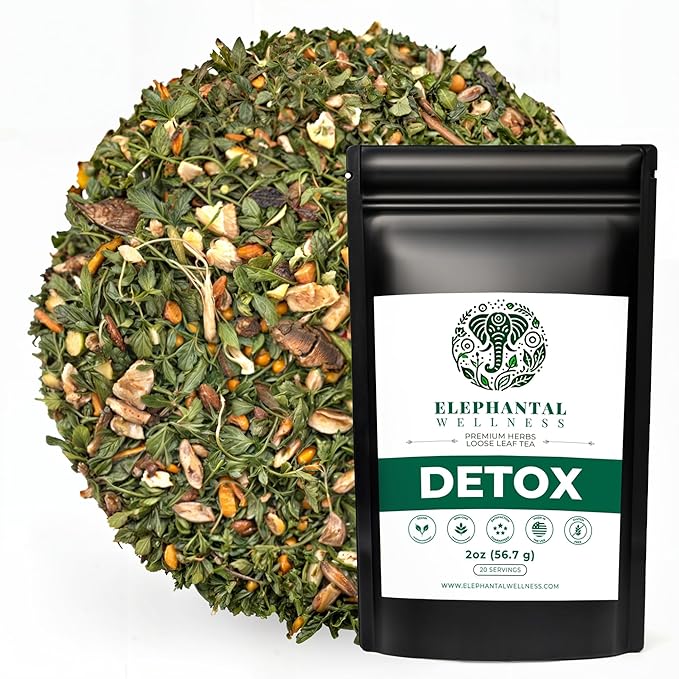 Elephantal Wellness Premium Detox Herbal Tea | Daily Liver Kidney Blood &amp Digestive Support with Turmeric Nettle Tea Milk Thistle Dandelion Tea &amp Burdock | Handmade Caffeine-Free Loose L