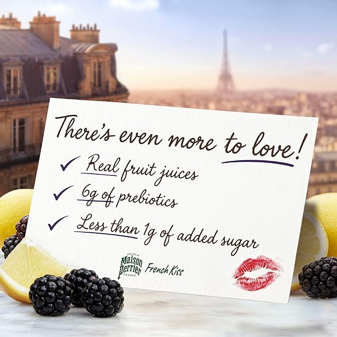 Maison Perrier French Kiss Sweetened Sparkling Juice Beverage Blackberry &amp Lemon Flavors With Real Fruit Juices 24Pk