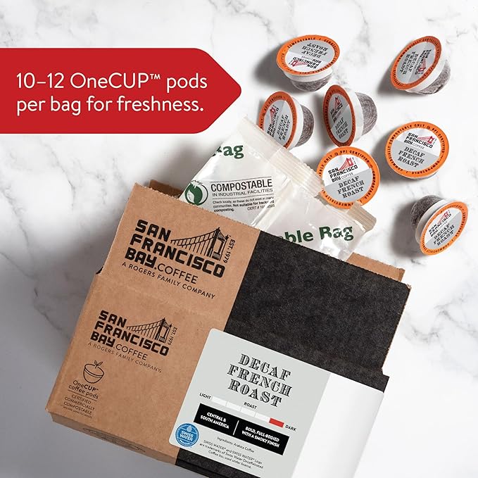 San Francisco Bay Compostable Coffee Pods - DECAF French Roast K Cup Compatible including Keurig 2.0Dark RoastSwiss Water Processed(Pack of 72)