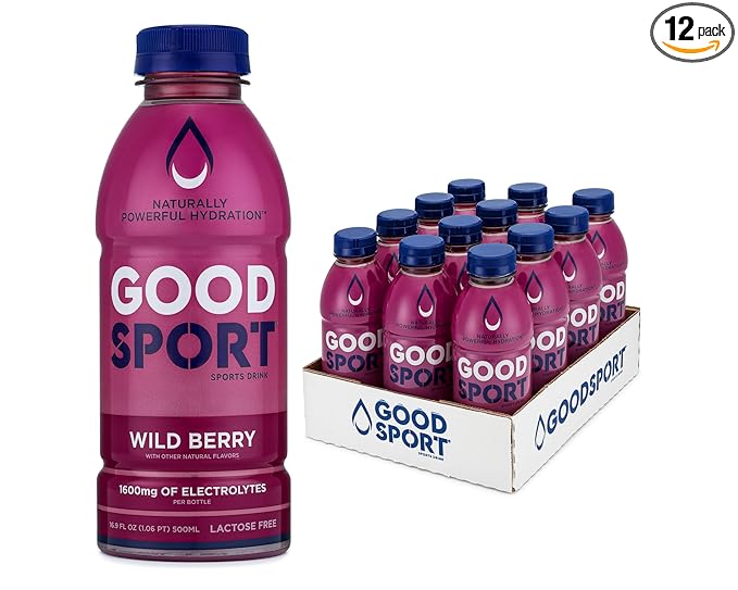 GoodSport Electrolyte Sports Drink Rapid &amp Long-lasting Hydration (16.9 Fl Oz (Pack of 12) Wild Berry)