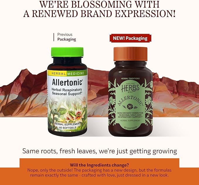 Herbs Etc. Allertonic - Healthy Breathing Support - Herbal Blend to Aid Against Seasonal Discomfort - Lung &amp Respiratory Health Support with Stinging Nettle - 60 Softgels (60 Servings)